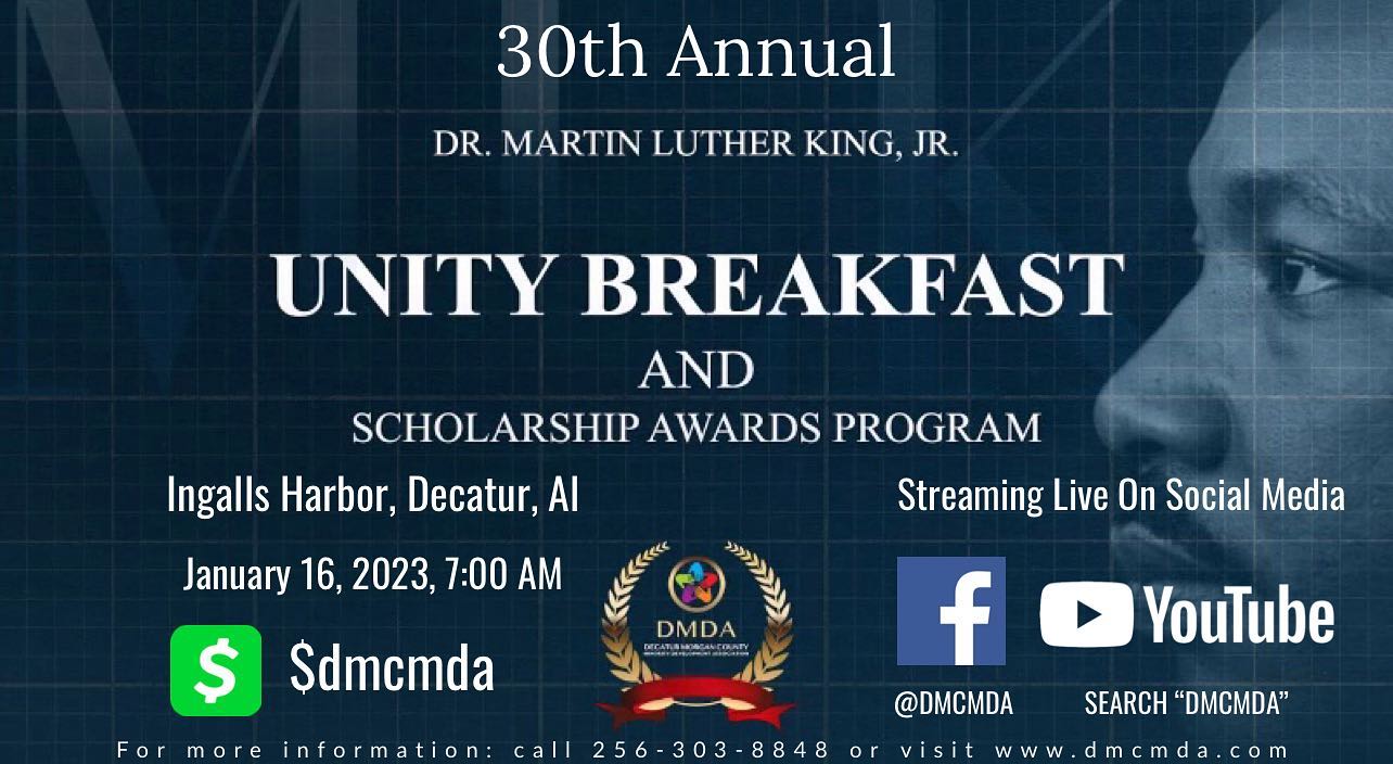 A poster for the 3 0 th annual unity breakfast and scholarship awards program.